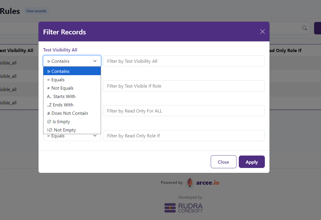 Granular Filtering Options in Arcee Client Application